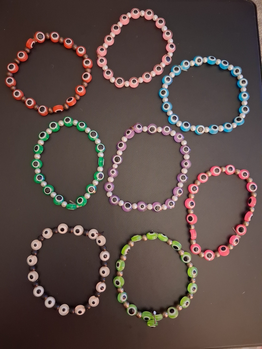 Colorful Evil Eye Beaded Stretchy Bracelets - Set of Nine